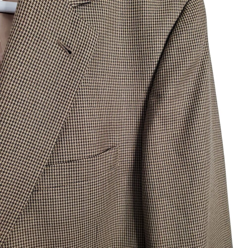 JoS A Bank Mens Size 41R Blazer Sportcoat 100% Wool Micro Houndstooth Brown Tan - Picture 14 of 15